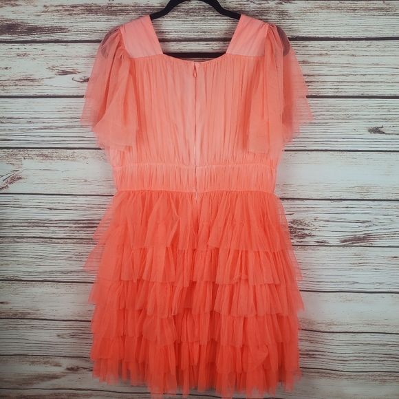 NWT Ivy City Co Womens XL La Ti Do Coral Ombre Tiered Tulle Dress Flutter Sleeve - Picture 8 of 11